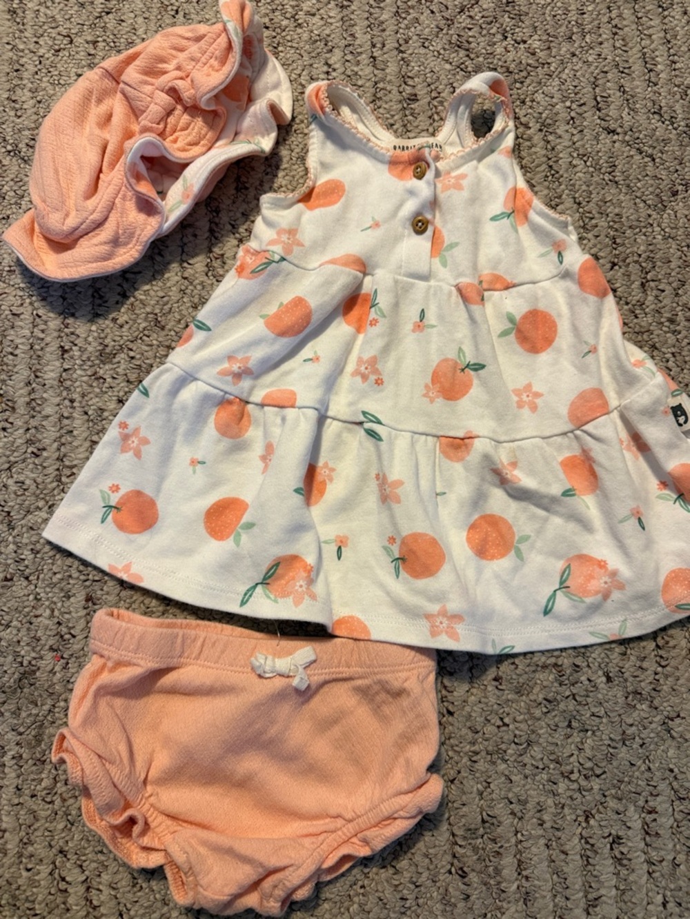 Baby Girls Peach Print Tiered Dress & Bloomers Matching Set - Peach